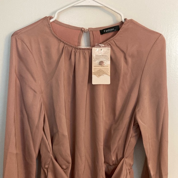 BTFBM Amazon, Dusty Rose, Casual Long Sleeve, wrap tie front, Mini dress Size, M - Picture 5 of 13